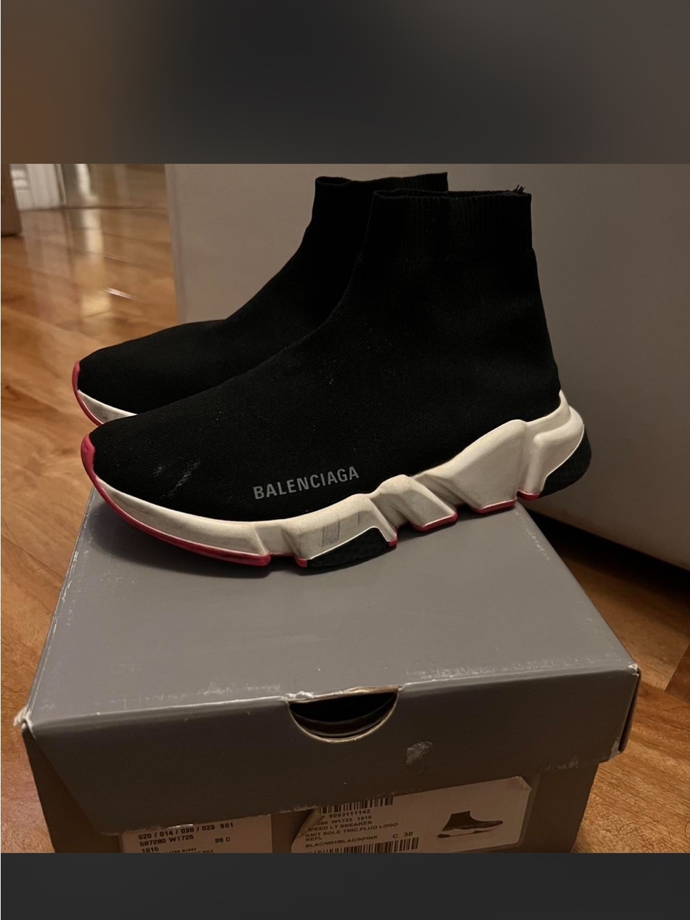 Balenciaga Black Sock-Style Sneakers with White Sole and Pink Accents - Picture 4 of 7